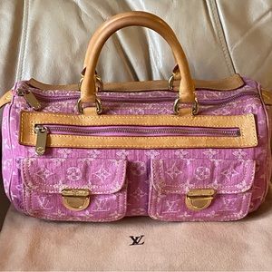 LOUIS VUITTON Monogram Pink Denim Neo Speedy Satchel Handbag Bag Purse
